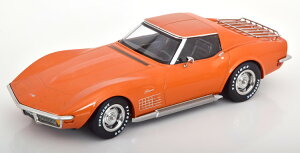 KK-SCALE 1/18 �V�{���[ �R���x�b�g C3 ���O���\�ȃ��[�t�p�[�c�ƃT�C�h�p�C�v�t�� 1972 �I�����W���^���b�NKK-Scale 1:18 Chevrolet Corvette C3 with removable roof parts and side pipes 1972 orange-metallic