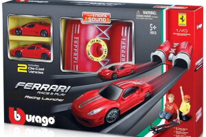 u[S 1/43 tF[ [VO [`[ 2̃fJ[ƃANZT[t bh ubNBburago 1:43 Ferrari Racing Launcher with two model cars and accesories red black