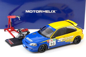 [^[wbNX 1/18 z_ VrbN ^CvR EK9 Xv[ CG[ u[o[ GWt JMotorhelix 1:18 Honda Civic Type R (EK9) SPOON yellow/ blue livery engine