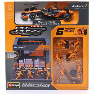 ブラーゴ 1/43 マクラーレン F1 MCL38 ジオラマ ガレージ ピットストップ チーム マクラーレン #4 2024 ランド ノリス フィギュア&アクセサリー付きBURAGO 1:43 McLAREN F1 MCL38 DIORAMA GARAGE PIT-STOP N4 2024 LA