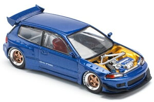 �|�b�v���[�X 1/64 �p���f���V�r�b�N EG6 ���^���b�N�u���[ �I�[�v���{���l�b�gPop Race 1:64 PANDEM CIVIC EG6 METALLIC BLUE WITH OPEN HOOD