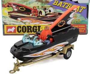 CORGI 1/46 �o�b�g�}�� �o�b�g�{�[�g+�g���[���[ �o�b�g�}�� ���r���t �u���b�N TV�V���[�Y 13.5cmCORGI 1:46 BATMAN BATBOAT + TRAILER WITH BATMAN AND ROBIN BLACK TV SERIES cm. 13.5