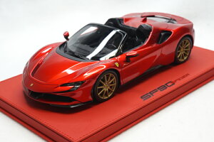 BBR 1/18 tF[ SF90 XpC_[ F1 bh^bN S[hzC[ bhfbNX U[x[X 10BBR 1:18 Ferrari SF90 spider in color F1 red metallic with gold wheels set on red deluxe leather base 