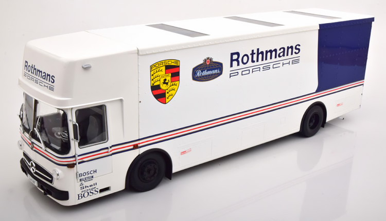 CMR 18 メルセデス O317 ポルシェ レース トランスポーター ロスマンズ 開閉<br>CMR 1:18 Mercedes O317 Porsche race transporter Rothmans slightly paint problems possible Side door does not close perfectly