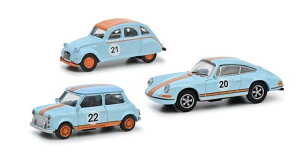 VR[ 1/87 |VF 3Zbg |VF 911 + VgG 2CV + ~j Kt[VOSchuco 1:87 Porsche Set of 3 Porsche 911 + Citroen 2CV + Mini "GULF Racing
