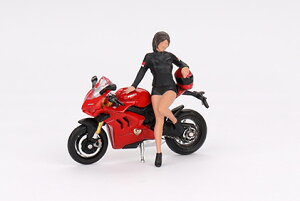 TSM ~j GT 1/64 hDJeB pjK[ V4 S oCN hDJeB K[ tBMAt hDJeB bhTSM Mini GT 1:64 Ducati Panigale V4 S motorcycle with Ducati Girl figure in ducati red