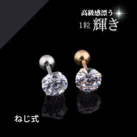 取れにくいピアス 1粒 CZ ダイヤ ピアス ねじ式 ネジ式 リバーシブル つけっぱなし アクセサリー ゴールド シルバー 3mm 4mm 人工石 1粒ダイヤピアス H&C シンプル スクリュー式 全4種 両耳用 2個 取れないピアス 1000円ぽっきり 送料無料 お買いまわり 1000