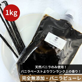 【非アルコール★天然バニラのみ使用】完全無添加・シード入り バニラピューレ 1kg（500g×2袋） スタンド容器 バニラビーンズ バニラビーンズペースト バニラエッセンス バニラペースト バニラ 業務用 無添加 スーパーSALE お買い物マラソン ブルボン種 タヒチ種 クリスマス