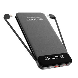 EVOPOW モバイルバッテリー 大容量 薄型 10000mAh 急速充電 ケーブル内蔵 4台同時充電 LCD残量表示持ち運び便利 iphone/Android 全機種対応 コンパクト アウトドア 防災 緊急用 機内持込可能 PSE認証
