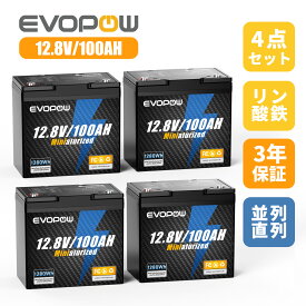 4個セット リン酸鉄リチウムイオンバッテリー 12.8V 100Ah 走行充電器 LiFePO4電池 内蔵100AのBMS 長寿命4000サイクル回数 コンパクト蓄電池 直列並列 キャンピングカー 車中泊 アマチュア無線 防災 停電 熱中症対策 ソーラー充電