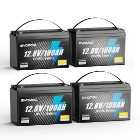 4個セット リン酸鉄リチウムイオンバッテリー 12.8V 100Ah 容量1280Wh LiFePO4電池 走行充電器 内蔵100AのBMS 長寿命4000サイクル回数 コンパクト蓄電池 直列並列 キャンピングカー 車中泊 アマチュア無線 防災 停電 ソーラー充電