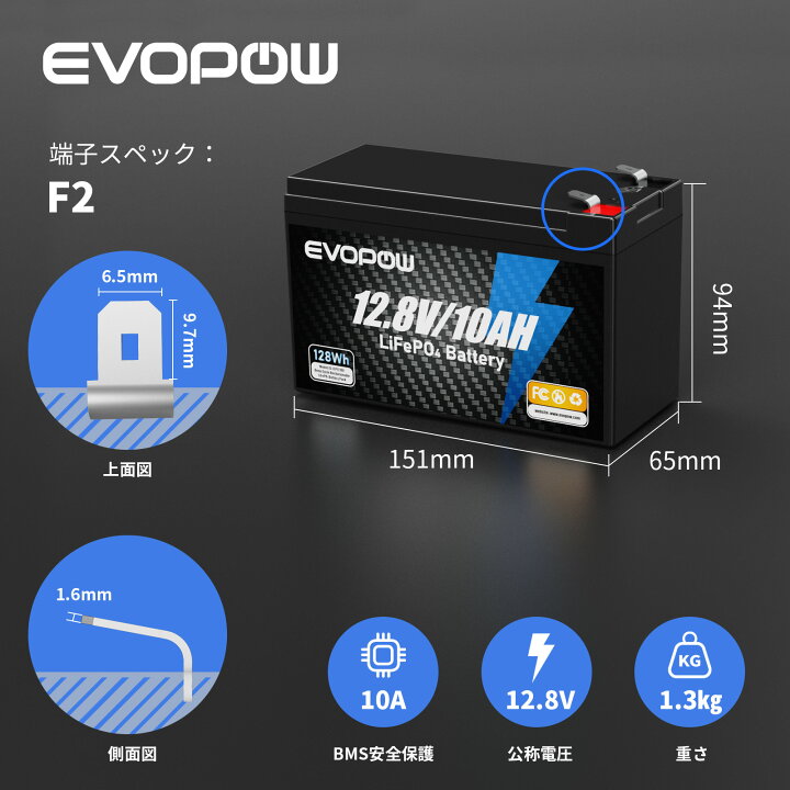 楽天市場】リン酸鉄リチウムイオンバッテリー 12.8V 10Ah 容量128Wh 
