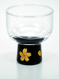 会津塗 漆芸ガラス 漆芸グラスぐい呑み 桜 黒《酒器として 小鉢として 海外向けギフト 記念品にもマイグラスにも最適好評ラッピング可 箱入りです。》