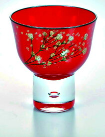 会津塗 漆芸ガラスぐい呑み かすみ草 朱《酒器として 小鉢として海外向けギフト 記念品にもマイグラスにも最適ラッピング可 箱入りです。》