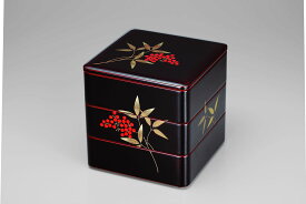 会津漆器・会津塗・重箱溜内朱 6.0 三段重 梨地南天（仕切1本付）（漆・手塗）お正月・おせち・お祝い・お重・絵柄