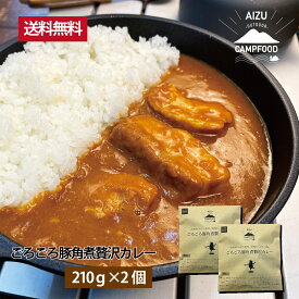 ごろごろ豚角煮贅沢カレー 210g×2個セット アウトドア ポークカレー にんにくカレー エコパケージ 災害時の保存食・備蓄食にも レトルトカレー AIZU CAMP FOOD