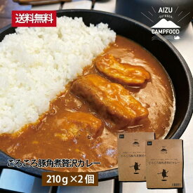 ごろごろ豚角煮贅沢カレー 210g×2個セット アウトドア ポークカレー にんにくカレー エコパケージ 災害時の保存食・備蓄食にも レトルトカレー AIZU CAMP FOOD
