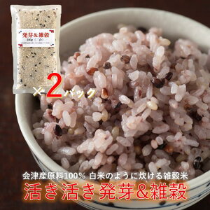 発芽&雑穀 2合パック2袋 【レビューで200円クーポンプレゼント】300g×2 コシヒカリ お試し特価 会津産 100% 送料無料 雑穀米 発芽玄米 無洗米 保存食 非常食 健康 ポイント消化 お米の食味ラ