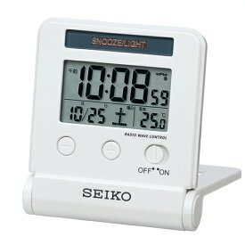 SEIKO　セイコー　電波目覚まし時計【トラベルクロック　トラベラ】自動点灯タイプ　カレンダー・温度表示付き　白パール色 旅行 携帯　SQ772W　ネコポス【楽ギフ_包装選択】.