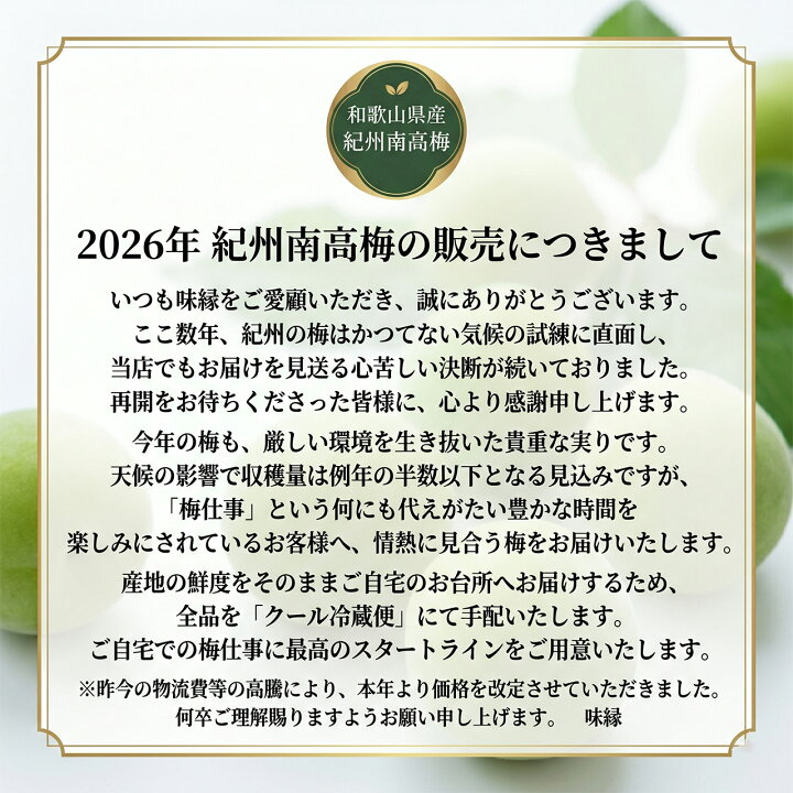 楽天市場】梅 うめ 紀州南高梅 生梅 青梅 完熟梅 秀品 L 2L 3Lサイズ 
