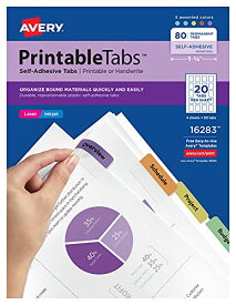 【中古】【未使用・未開封品】Printable Repositionable Plastic Tabs, 1 3/4 Inch, Assorted, 80/Pack