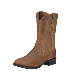 【中古】【未使用・未開封品】Ariat Heritage Roper ワイドスクエアトゥ ウェスタンブーツ - メンズ トラディショナルレザー カントリーブーツ, ブラウン(Distressed Brown),