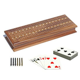 【中古】【未使用・未開封品】WE Games Cabinet Cribbage Set - Solid Walnut Wood with Inlay Sprint 3 Track Board with Metal Pegs & 2 Decks of Cards