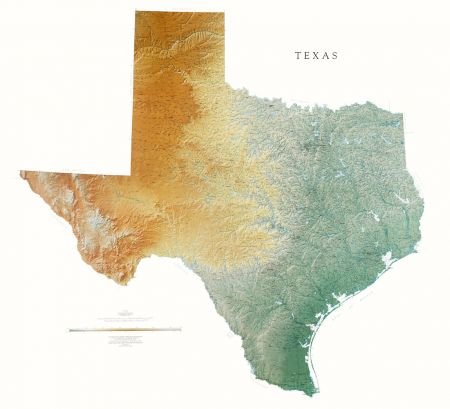 Texas Topographic壁マップby Ravenマップ、印刷紙に( non-laminated