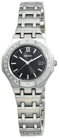 【中古】【未使用・未開封品】Seiko SXDB29 Women's Dress Silver Tone Diamond Encrusted Black Dial Date Watch