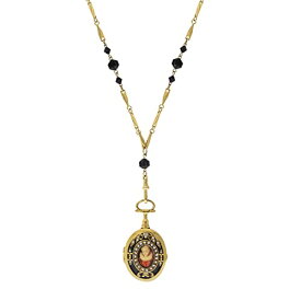 【中古】【未使用・未開封品】[1928 Jewelry Company] Antiquities Couture Black And Crystal Black Enamel Locket Necklace 32 Inches