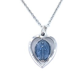 【中古】【未使用・未開封品】Sterling Silver Open Heart Pendant with Blue Enamel Miraculous Medal, 1.6cm