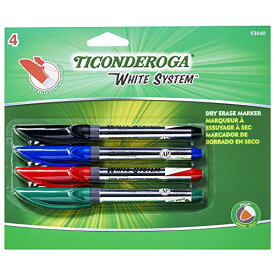 【中古】【未使用・未開封品】Ticonderoga White System Dry Erase Markers, Fine Tip, 4-Pack, Black/Red/Blue/Green (93040) by Dixon Ticonderoga