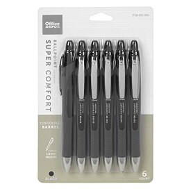 【中古】【未使用・未開封品】Office Depot 格納式ボールペン グリップ付き 中字 1.0mm ブラックバレル ブラックインク 6本パック