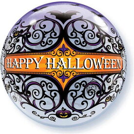 【中古】【未使用・未開封品】Happy Halloween Scrolls & Bats 60cm Bubble Balloon - clear stretchy plastic