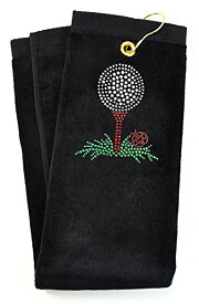 【中古】【未使用・未開封品】Navika Crystal Embellished "Golf Tee" Black Golf Towel