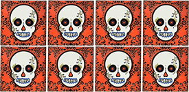 【中古】【未使用・未開封品】(set-of-8-Ceramic) - Janna Salak Designs Day of the Dead Skull Dia de los Muertos Sugar Skull Ceramic Tile Coaster