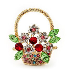 【中古】【未使用・未開封品】Multicolouredディアマンテ' Basket with Flowers 'ブローチでゴールドメッキメタル