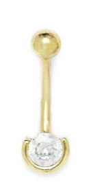 【中古】【未使用・未開封品】14K イエローゴールド キュービックジルコニア 模造ダイヤモンド 14ゲージ ボール型 ボディジュエリー ベリーリング 寸法 22x7mm 女性向けジュエ