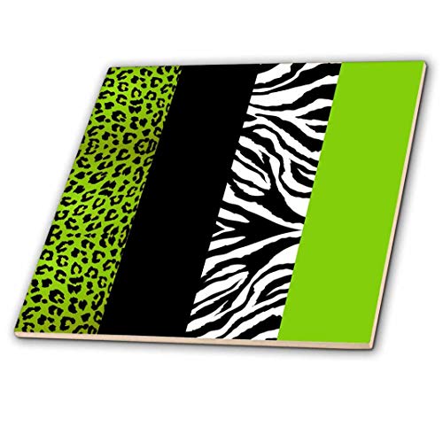 【未使用・未開封品】Janna Salak Designsプリントとパターン???ライムグリーンブラックとホワイト動物印刷???Leopard and Zebra???タイル 4