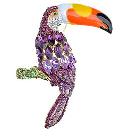 【中古】【未使用・未開封品】Alilang Womens Golden Tone Purple Rhinestones Tropical Toucan Parrot Bird Brooch Pin