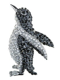 【中古】【未使用・未開封品】Alilang Silvery Tone Black Crystal Clear Colored Rhinestones Penguin Bird Brooch Pin