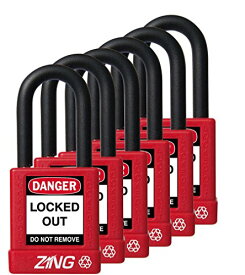 【中古】【未使用・未開封品】ZING 7063 RecycLock Safety Padlock, Keyed Alike,1-1/2 Shackle, 1-3/4 Body, Red, 6 Pack by Zing Green Products