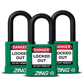 【中古】【未使用・未開封品】ZING 7066 RecycLock Safety Padlock, Keyed Alike,1-1/2 Shackle, 1-3/4 Body, Green, 3 Pack by Zing Green Products