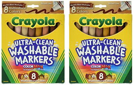 【中古】【未使用・未開封品】Crayola Washable Multicultural Colors Conical Tip Markers 8 Count - 2 Packs