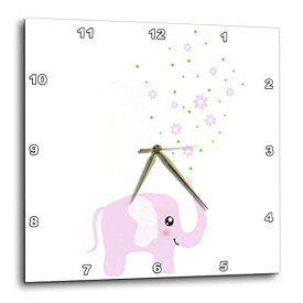 【中古】【未使用・未開封品】3dRose かわいいピンクの象の花 トランクから花を吹き飛ばす - ガーリー カワイイ キッズ 保育園 動物 赤ちゃん 女の子 漫画 - 壁時計 10 x 10イ