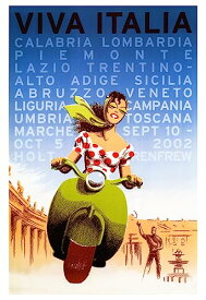 【中古】【未使用・未開封品】Viva Italia Poster, Vintage Italian Travel Poster, Vespa, Bella Donna