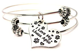 【中古】【未使用・未開封品】ChubbyChicoCharms I Love My Lhasa Apso Expandable Wire Tripleスタイルバングルブレスレット、2.5?"