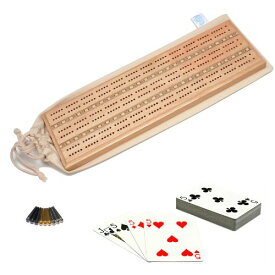 【中古】【未使用・未開封品】WE Games Deluxe Cribbage Set - Solid Oak Wood with Inlay Sprint 3 Track Board with Easy Grip Pegs, Deck of Cards &