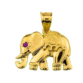 【中古】【未使用・未開封品】10?K黄色ゴールドHigh Polish Good Luck Charm Asian Elephantペンダントレッドジルコニアアクセント