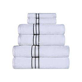 【中古】【未使用・未開封品】Superior Hotel Collection 900 Gram, 100% Premium Long-Staple Combed Cotton 6 Piece Towel Set, White with Teal Border